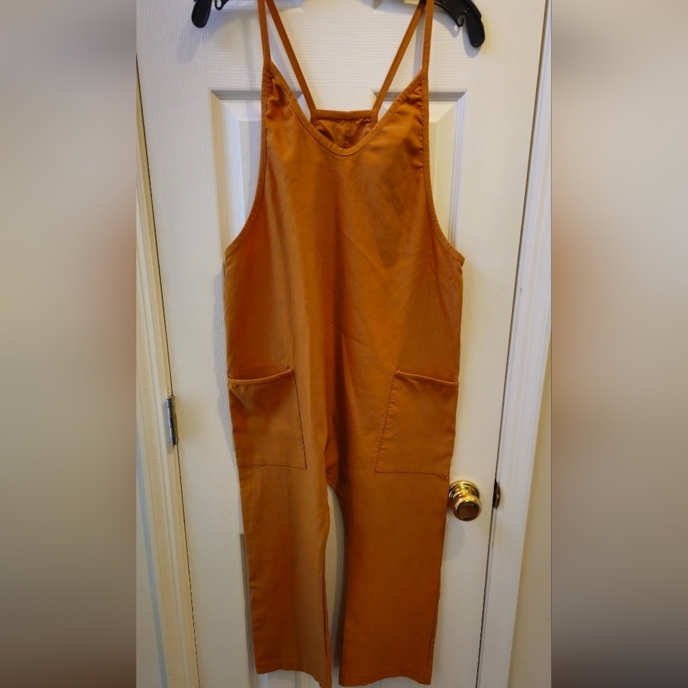 Mustard Gold Harem Jumpsuit w/Spaghetti Strap - Size Large - Picture 2 of 6